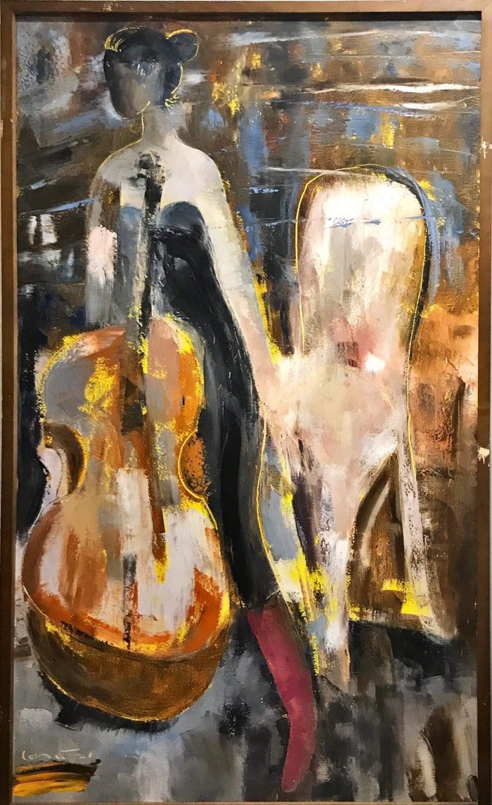 Tác phẩm &quot;Thiếu nữ bên đàn Cello&quot; của họa sĩ Triệu Long