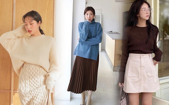 Set áo len đỏ + váy trắng Hàn Quốc - Bộ | ThờiTrangNữ.vn