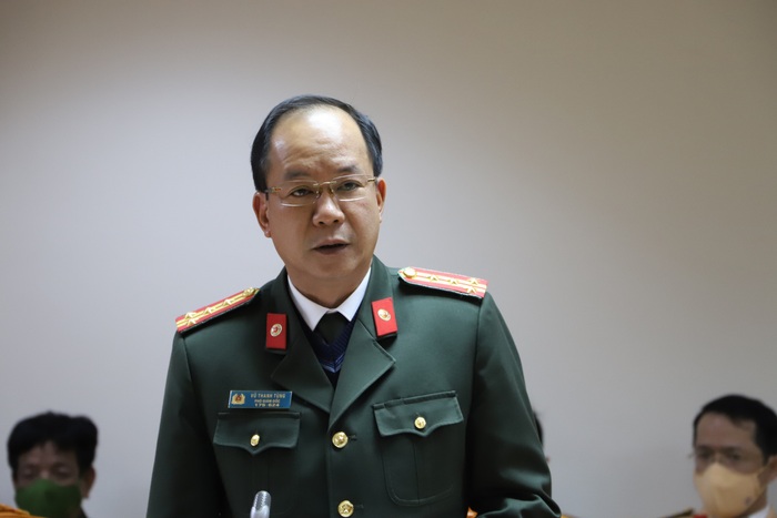 Đại tá Vũ Thanh Tùng - Phó Giám đốc Công an tỉnh Quảng Ninh thông tin tại cuộc họp báo Bộ Công an (ảnh Hà Khê)