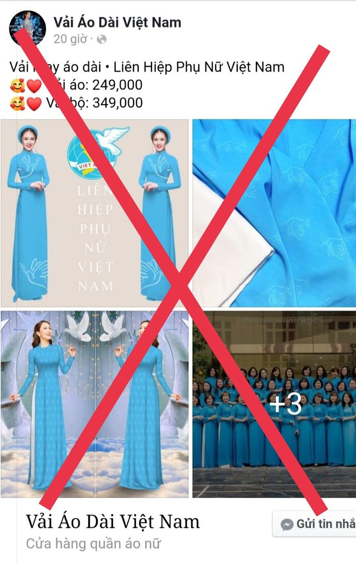 Fanpage bán hàng &quot;Vải áo dài Việt Nam&quot; đã sử dụng logo, bộ nhận diện thương hiệu và mẫu thiết kế áo dài của Hội LHPN Việt Nam trái pháp luật. Hiện page này đã gỡ bỏ các hình ảnh trên.