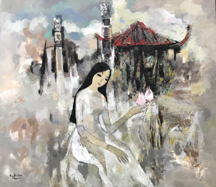 &quot;Thiếu nữ và hoa sen&quot; - tranh sơn dầu của Lâm Huyền Lam