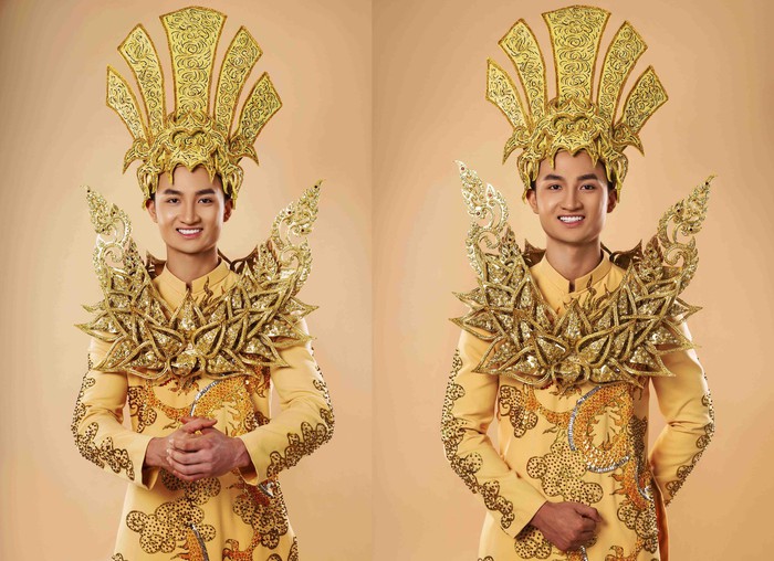 Hoàng Việt An với thiết kế lấy cảm hứng từ Lạc Long Quân tham dự phần thi trang phục dân tộc