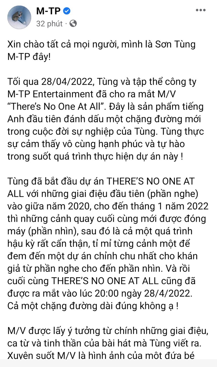 Sơn Tùng M-TP xin lỗi, MV “There’s No One At All” bị gỡ khỏi Youtube - Ảnh 1.