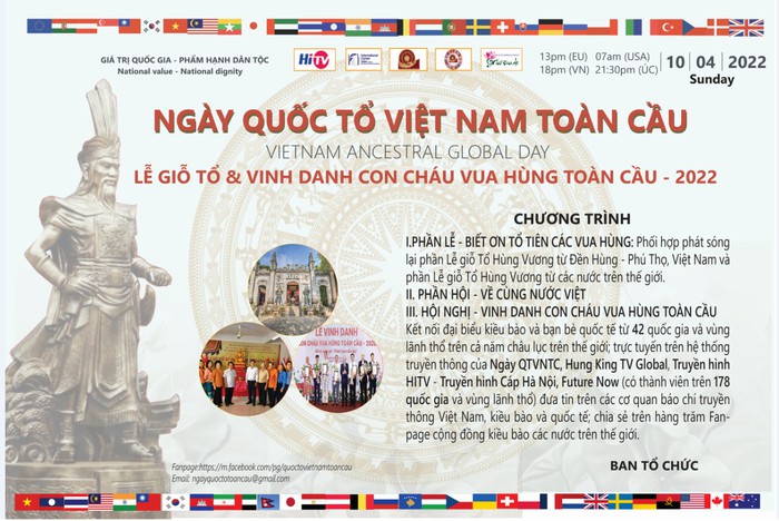 Ngày Quốc tổ Việt Nam toàn cầu 2022 được tổ chức trực tiếp và trực tuyến, kết nối đến 42 nước