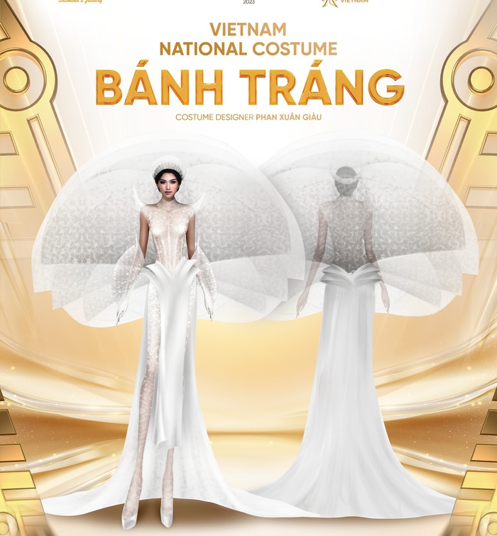 Trang phục dân tộc của đại diện Việt Nam tại Miss Charm 2023 lấy cảm hứng từ bánh tráng - Ảnh 2.