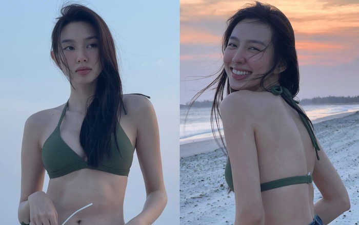 Hoa hậu Thuỳ Tiên khoe nụ cười rạng rỡ trên biển