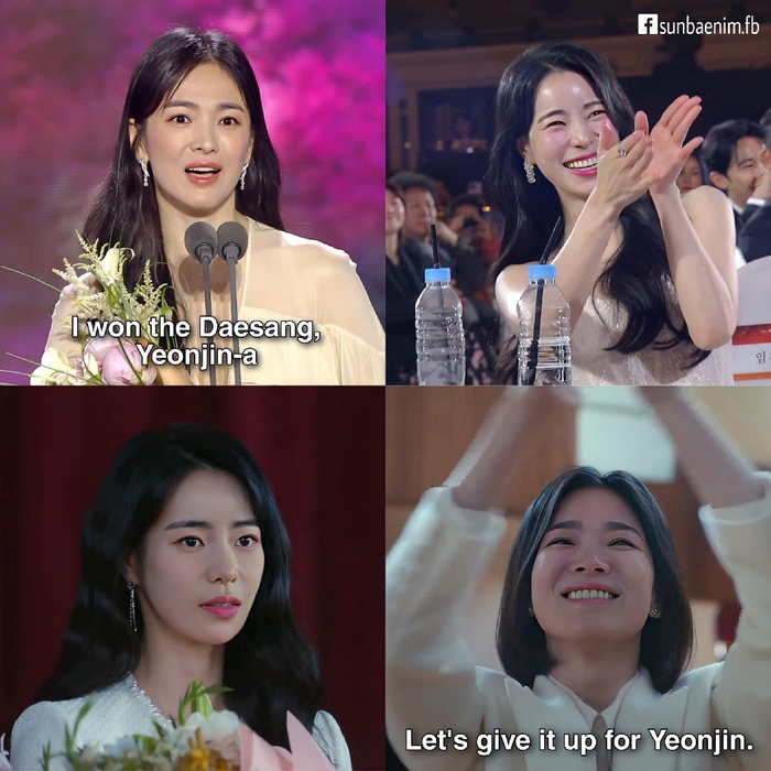 Khoảnh khắc đặc biệt của Song Hye Kyo và Lim Ji Yeon tại 'Baeksang' làm fan thích thú, Han So Hee bất ngờ được réo tên - Ảnh 4.