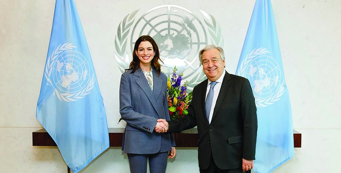 TỔNG THƯ KÝ LIÊN HỢP QUỐC ANTÓNIO GUTERRES GẶP ĐẠI SỨ THIỆN CHÍ CỦA UN WOMEN ANNE HATHAWAY TẠI KHOÁ HỌP LẦN THỨ 63 UỶ BAN ĐỊA VỊ PHỤ NỮ LIÊN HỢP QUỐC, NGÀY 12/3/2019