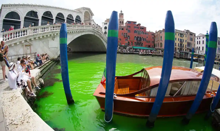 Kênh đào Venice đổi sang màu xanh lục là do nhóm chống biến đổi khí hậu? - Ảnh 1.