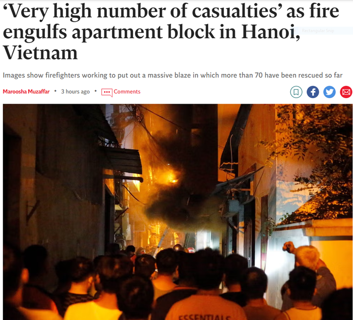 Báo nước ngoài đưa tin vụ cháy chung cư mini ở Hà Nội - Ảnh 1.