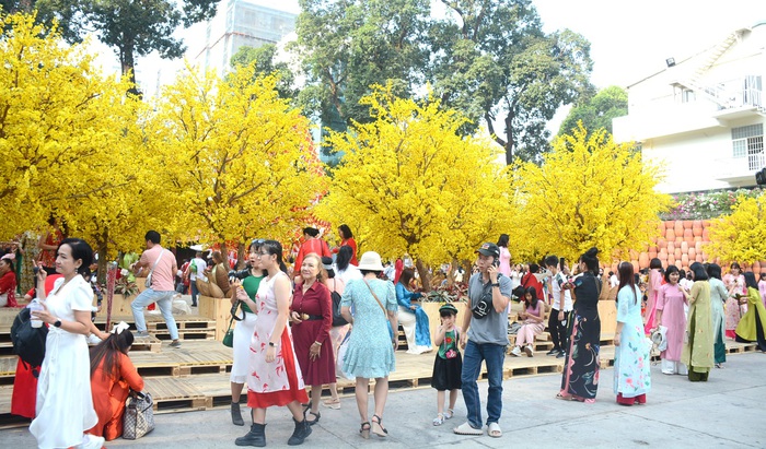 TPHCM: Chị em diện áo dài du xuân sớm tại Lễ hội Tết Việt Giáp Thìn- Ảnh 2.