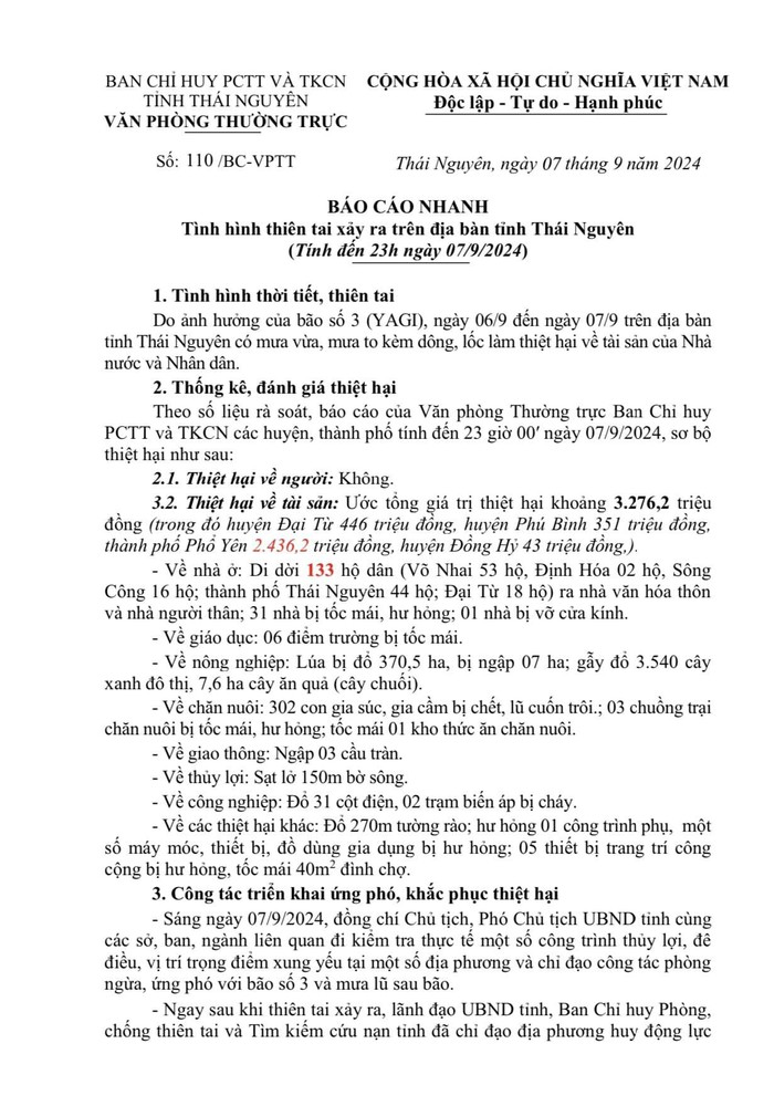 Thái Nguyên: Bão số 3 gây thiệt hại nhiều tài sản, mưa lớn vẫn đang tiếp diễn- Ảnh 2.