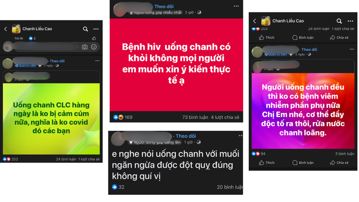 Bài đăng từ các thành viên trong nhóm “Chanh liều cao” trên facebook