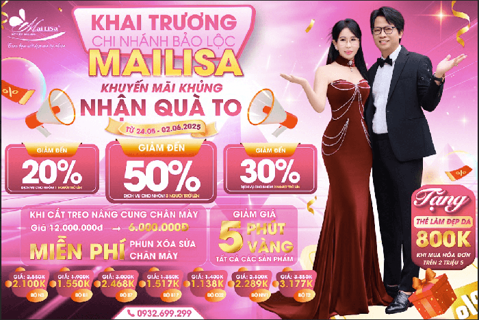 Mailisa khuyến mãi lên đến 50% trên toàn hệ thống mừng khai trương Mailisa Bảo Lộc. Mailisa khuyến mãi lên đến 50% trên toàn hệ thống mừng khai trương Mailisa Bảo Lộc.