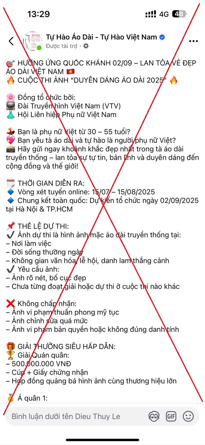 Giả mạo Hội LHPN Việt Nam tổ chức cuộc thi áo dài: Trò cũ trở lại với tên gọi mới- Ảnh 1. Giả mạo Hội LHPN Việt Nam tổ chức cuộc thi áo dài: Trò cũ trở lại với tên gọi mới- Ảnh 1.