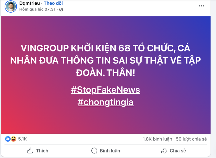 Mạng xã hội "dậy sóng" trước thông tin Vingroup sẽ khởi kiện 68 tổ chức, cá nhân - Ảnh 1. Mạng xã hội "dậy sóng" trước thông tin Vingroup sẽ khởi kiện 68 tổ chức, cá nhân - Ảnh 1.