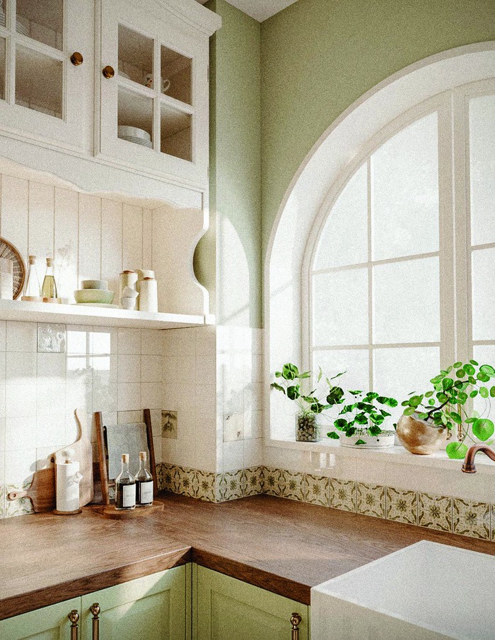Khu bếp là sự kết hợp hoàn hảo giữa retro và farmhouse