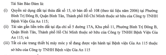Trang thiết bị, máy móc tại Bệnh viện Gia An 115 đang bị thế chấp cho lô trái phiếu nào?- Ảnh 1.