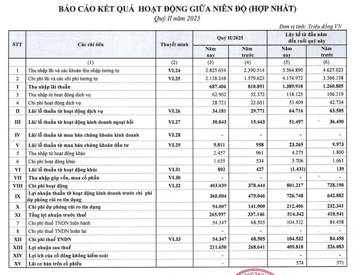 Vietbank nửa đầu năm 2025: Lợi nhuận giảm 21%, chất lượng nợ cải thiện- Ảnh 2.