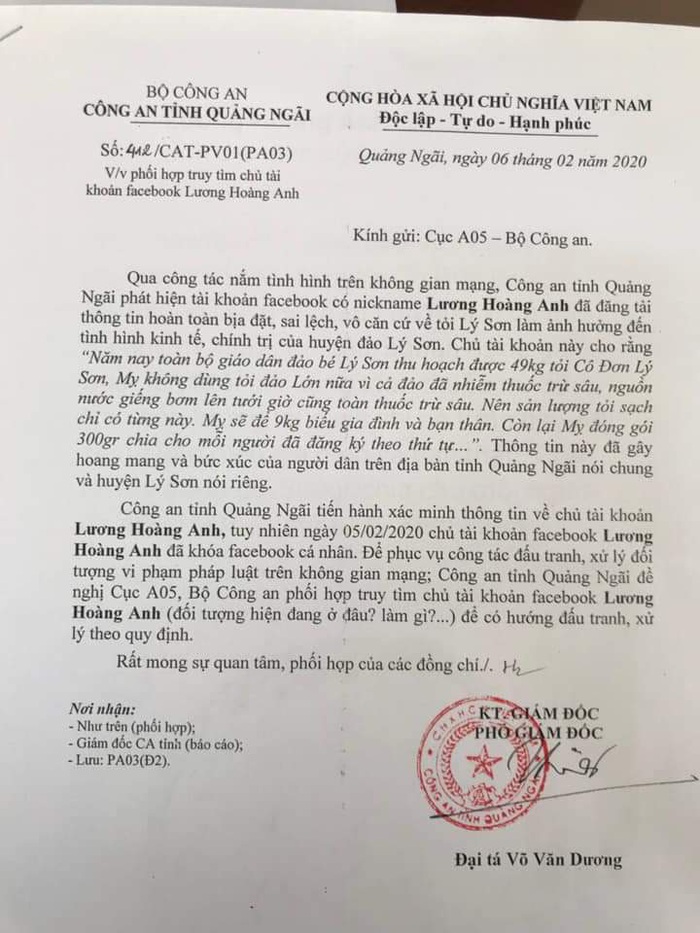 Sở Thông tin và Truyền thông mời Facebooker Lương Hoàng Anh lên làm việc vì đưa tin thất thiệt về tỏi Lý Sơn - Ảnh 1.