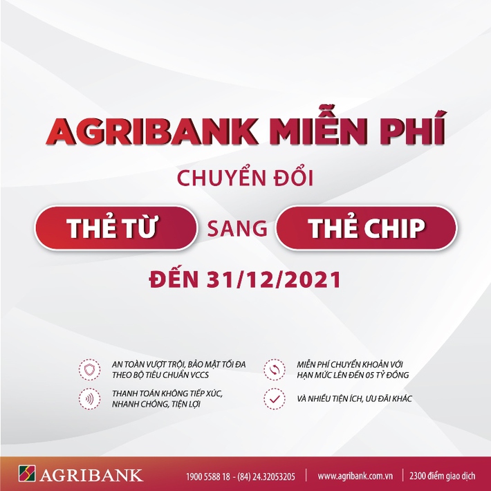 Chuyển đổi thẻ chip Agribank miễn phí: Chuyển đổi thẻ chip Agribank miễn phí giúp bạn sở hữu một sản phẩm tài chính cá nhân tiện lợi, an toàn hơn trong giao dịch và nhiều tính năng hỗ trợ quản lý tài khoản. Hãy tham gia ngay để nhận nhiều ưu đãi hấp dẫn từ Agribank.