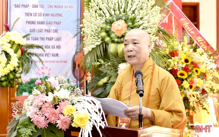 Hòa Thượng Thích Bảo Nghiêm, Trưởng ban Trị sự Giáo hội Phật giáo Việt Nam tỉnh Hà Tĩnh nhiệm kỳ 2017-2022, phát biểu khai mạc Đại hội