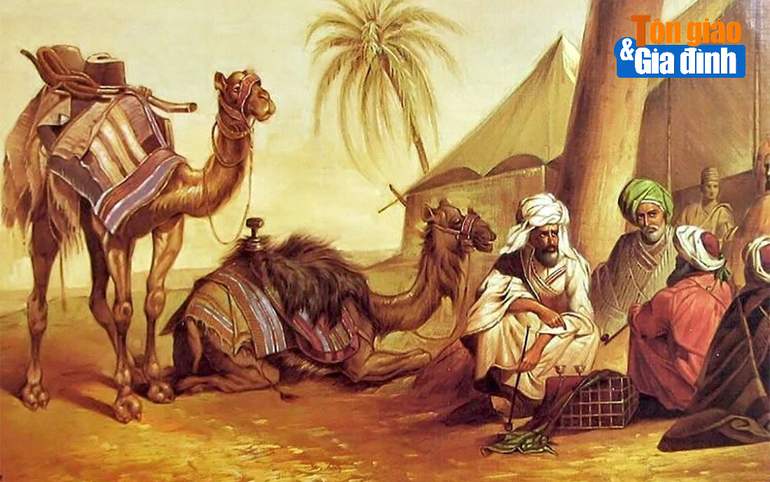 Hình ảnh thương nhân Ả Rập với những chú lạc đà trên sa mạc (Tranh minh hoạ; nguồn: Dolls of India)