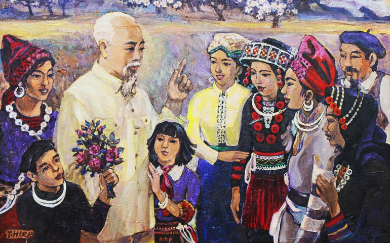 Tranh Bác Hồ với đồng bào các dân tộc Việt Nam -  Tác giả: Nguyễn Trọng Hiệp