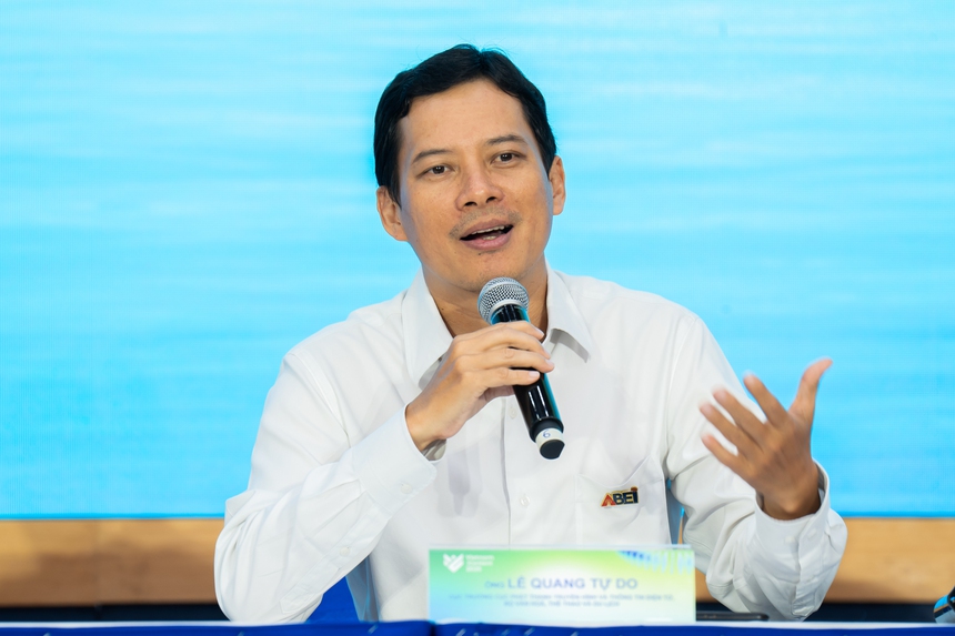 Ông Lê Quang Tự Do - Cục trưởng  Cục Phát thanh, Truyền hình và Thông tin điện tử chia sẻ tại lễ công bố Vietnam iContent 2025