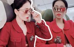 Lệ Quyên diện nguyên cây đỏ nhưng đáng chú ý nhất là vật thể trong mắt kính của cô