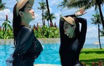 Xuống hồ bơi nhưng vẫn đội cả mũ, Phạm Quỳnh Anh cẩn thận bảo vệ da dưới nắng hè