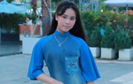 Hoa hậu nhí Bella Vũ diện áo dài tái chế từ 4 chiếc quần jeans cũ