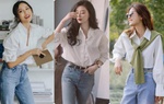 Sơ mi trắng - quần jeans giúp hack eo thon, dáng chuẩn