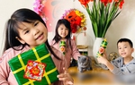 Cắm bình hoa dơn đẹp, tạo khung nền cho các con chụp ảnh đón Tết