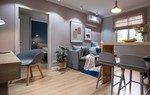 Căn hộ 56m2 với sự kết hợp đặc biệt của 3 gam màu xanh, ghi, hồng