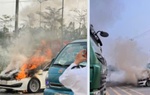 Hà Nội: Xe ô tô bốc cháy trên đường, tài xế may mắn thoát nạn
