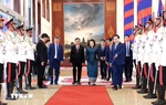 Lễ đón trọng thể Thường trực Ban Bí thư Trần Cẩm Tú thăm chính thức Campuchia