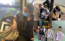 Cháu ngoại ngủ gật vẫn ôm di ảnh Phi Nhung, đàn con nuôi đeo khăn tang ngồi khóc ven đường