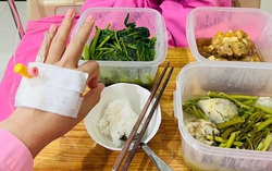 Hải Băng mổ, khoe cơm chồng nấu mang vào viện