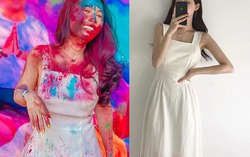 Bận váy trắng đi chơi bột màu, cô nàng khóc thét cầu cứu phương án làm sạch