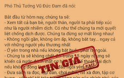 Giả mạo phát ngôn chỉ đạo chống dịch Covid-19 của Phó Thủ tướng Vũ Đức Đam