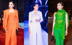 Á hậu Huyền My diện đầm màu cam nổi bật đi xem thời trang