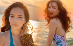 MC Đan Lê khoe ảnh rạng ngời trước biển do chồng chụp