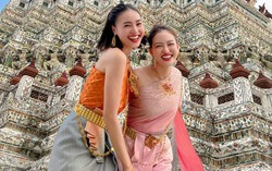 Lan Ngọc diện đồ truyền thống Thái Lan trong chuyến du lịch