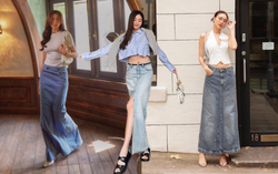 7 cách phối chân váy denim dáng dài của các người đẹp Việt