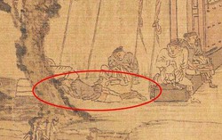 Phóng to 100 lần bức tranh cổ phát hiện "chi tiết xấu hổ": Chàng trai đang làm gì dưới gốc cây?