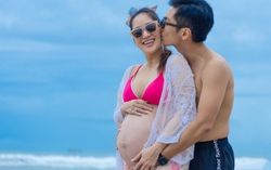 "Mẹ bầu" Khánh Thi rạng rỡ diện bikini những ngày cuối thai kỳ
