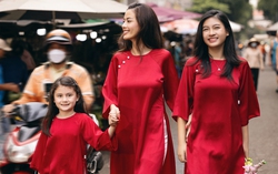 Như Vân cùng 2 con gái diện áo dài dạo phố