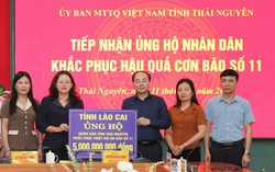 MTTQ tỉnh Lào Cai trao hỗ trợ Thái Nguyên 5 tỷ đồng khắc phục hậu quả bão số 11