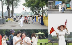 Chị em xúng xính áo dài, cầm cờ Tổ quốc đổ về Quảng trường Ba Đình check-in chào mừng 30/4